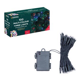 100 LED Battery Op Timer Lights - Multi Colour 100 LED Battery Op Timer Lights - Multi Colour