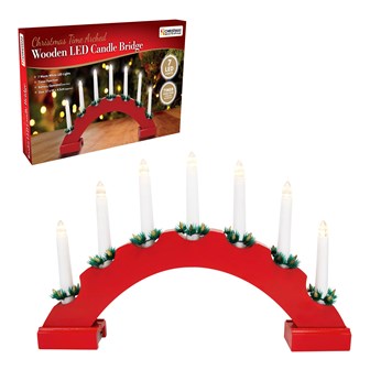 7 LED Red Arched Wooden Candle Bridge Light 7 LED Red Arched Wooden Candle Bridge Light