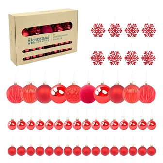 50PK Shatterproof Baubles -Red 50PK Shatterproof Baubles -Red