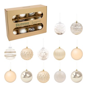 12PK Shatterproof Large Baubles Gold 12PK Shatterproof Large Baubles Gold