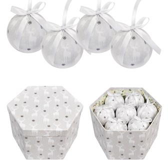 14pc White & Silver Reindeer Baubles 14pc White & Silver Reindeer Baubles