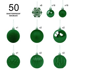 50PK Shatterproof Baubles -Green 50PK Shatterproof Baubles -Green