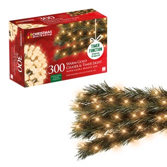 300 LED Chaser & Timer Lts - Warm Gold 300 LED Chaser & Timer Lts - Warm Gold