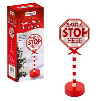 8 LED Santa Stop Here Wooden Deco Sign 8 LED Santa Stop Here Wooden Deco Sign