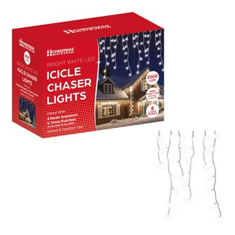 2000 LED Icicle Chaser Lights - White