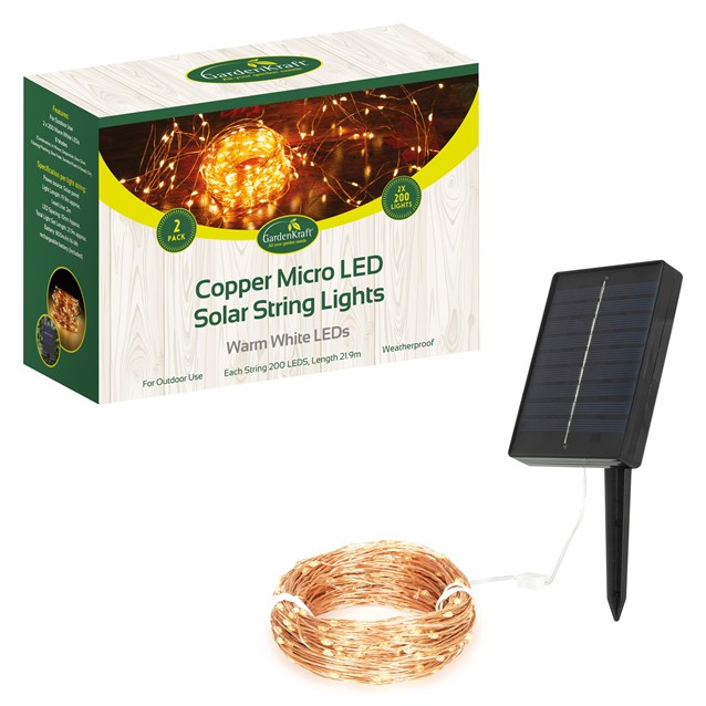 2pk 200 Micro Copper Solar LED Lights Warm White 2pk 200 Micro Copper Solar LED Lights Warm White