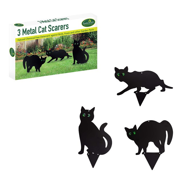 Set of 3 Black Scarer  Metal Garden Stake Cat Set of 3 Black Scarer  Metal Garden Stake Cat