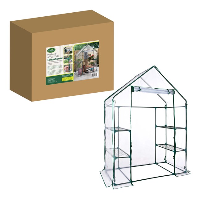 Walk In PVC Plastic Garden Greenhouse W/ 4 Shelves Walk In PVC Plastic Garden Greenhouse W/ 4 Shelves