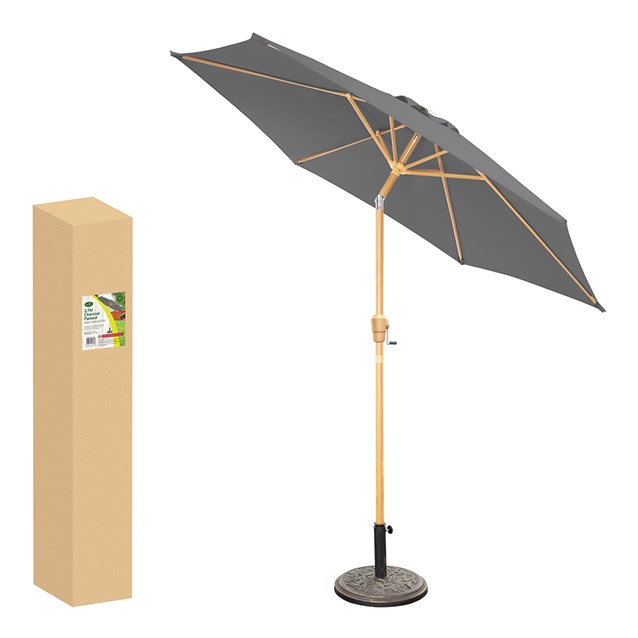 2.7M Parasol Crank & Tilt 6 Ribs Charcoal Wooden