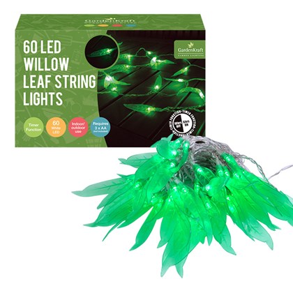 60 LED Green Willow Leaves String Light
