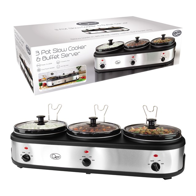 3-Pot Stainless Steel Slow Cooker Buffet Server 3-Pot Stainless Steel Slow Cooker Buffet Server