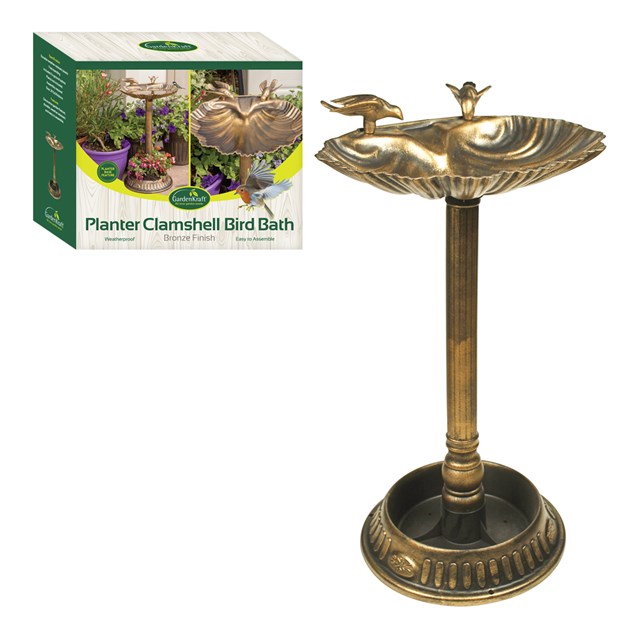 Clam Shell Bird Bath with Built-in Base Planter Clam Shell Bird Bath with Built-in Base Planter