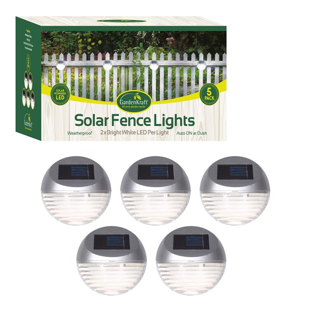 5PK Solar LED Fence Light - Silver 5PK Solar LED Fence Light - Silver