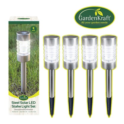 4PK Stainless Steel Solar LED Stake Light