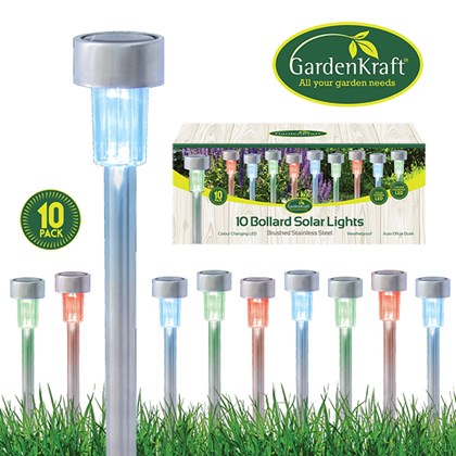 10pk Stainless Steel Bollard Solar Lights-colour