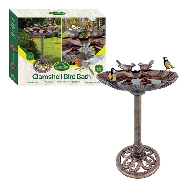 Clam Shell Bird Bath With Stones Clam Shell Bird Bath With Stones
