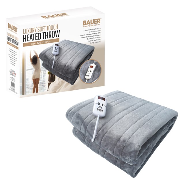 Bauer Luxury Soft Touch Heated Throw- Grey 120x160 Bauer Luxury Soft Touch Heated Throw- Grey 120x160