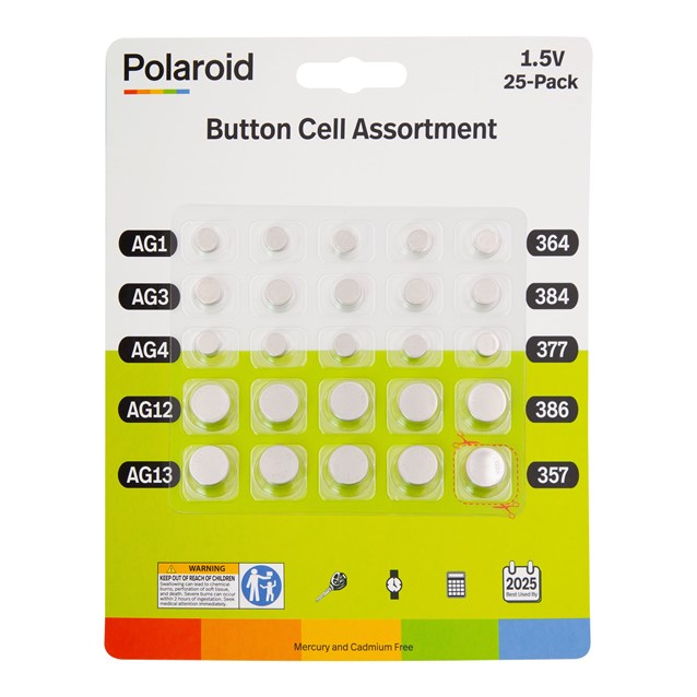 25PK Polaroid Alkaline Button Cell Battery 25PK Polaroid Alkaline Button Cell Battery