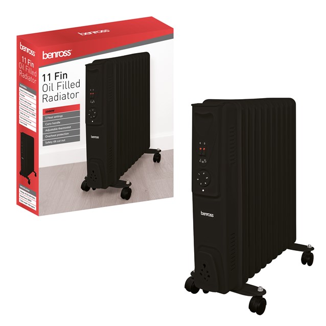 11 Fin Oil Filled Radiator - 2500w Black 11 Fin Oil Filled Radiator - 2500w Black
