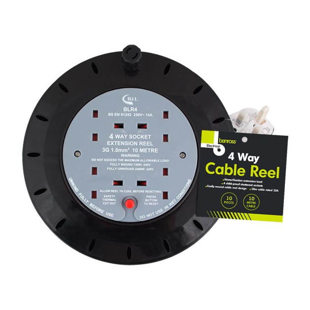 4 Way 10M Cable Reel - 10A 4 Way 10M Cable Reel - 10A