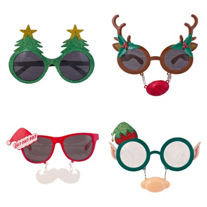 Xmas Novelty Glasses - 4 Assorted