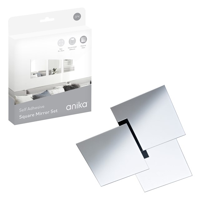 3pk Self Adhesive Mirrors Square Small 3pk Self Adhesive Mirrors Square Small