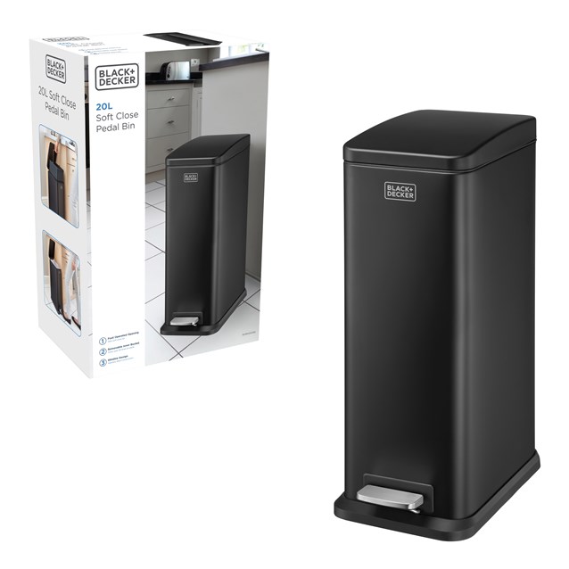 B+D 20L Slimline Soft Close Pedal Bin Matt Black B+D 20L Slimline Soft Close Pedal Bin Matt Black