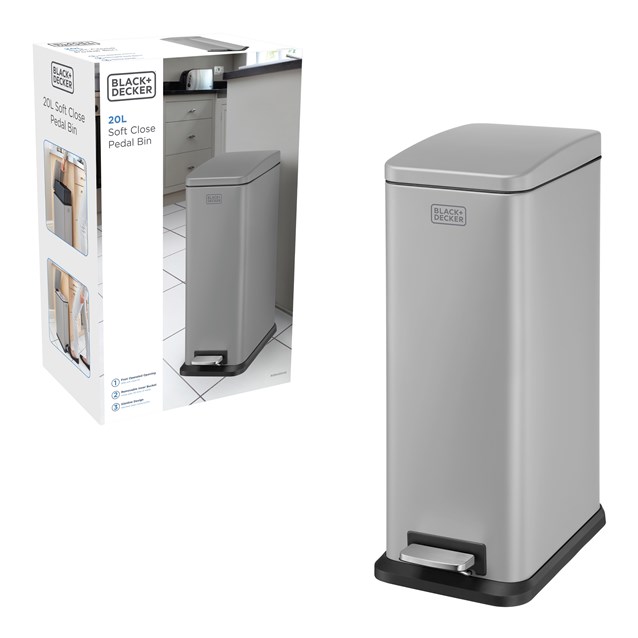 B+D 20L Slimline Soft Close Pedal Bin Grey B+D 20L Slimline Soft Close Pedal Bin Grey