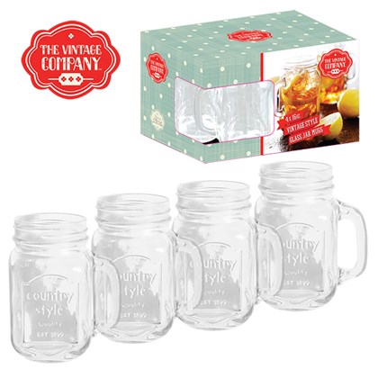 4PK 16OZ Mason Jar Glass Mugs