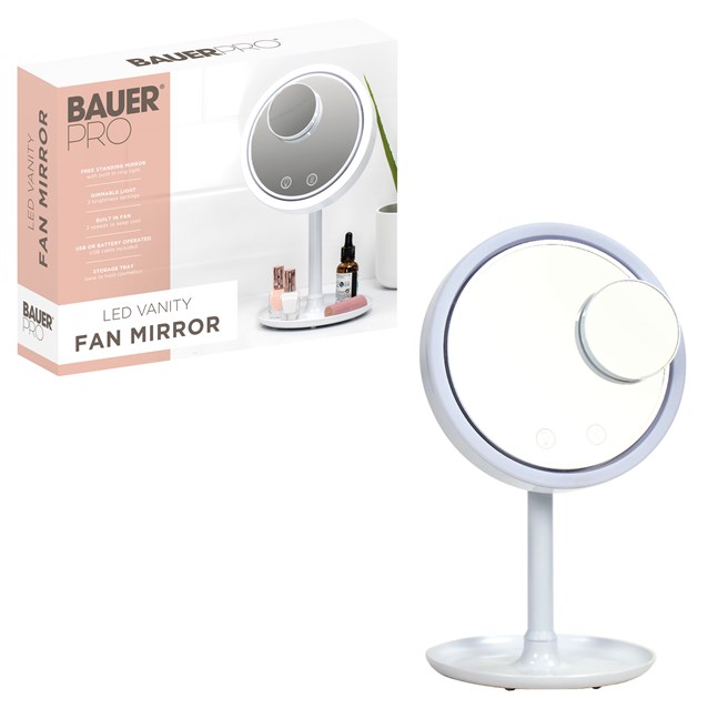 Bauer LED Mirror with Fan & Magnifying Mirror Bauer LED Mirror with Fan & Magnifying Mirror