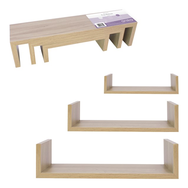 3pk Oak Effect U Shaped Shelves 3pk Oak Effect U Shaped Shelves