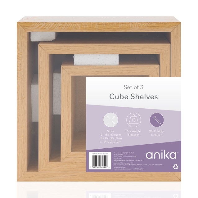 3pk Oak Floating Cube Shelves 3pk Oak Floating Cube Shelves