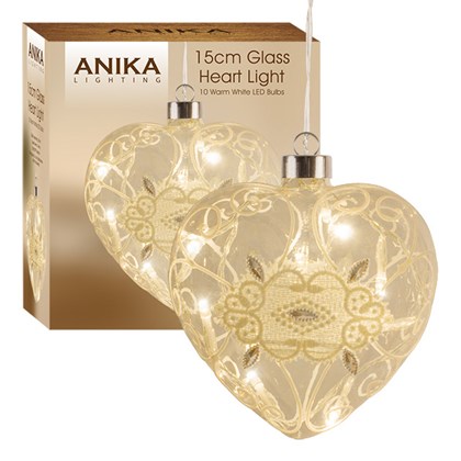 15cm Glass Heart LED Light