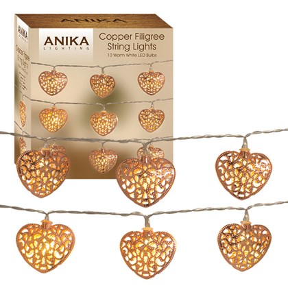 Copper Heart Shaped String Lights