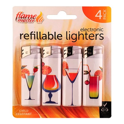 4pk Refillable Lighters-Cocktails