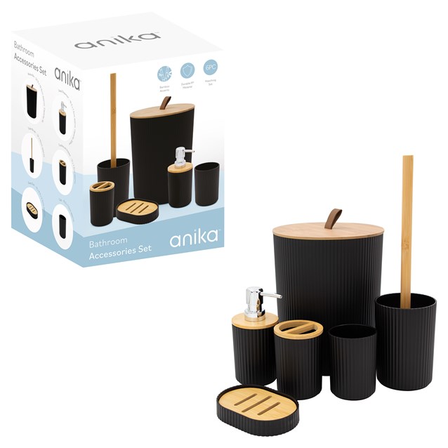 6pc Bathroom Accessory Set - Black 6pc Bathroom Accessory Set - Black