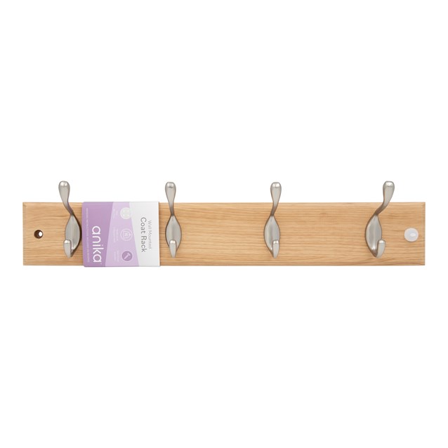4 Hook Wall-Mounted Coat Rack - 8 Prongs - Oak 4 Hook Wall-Mounted Coat Rack - 8 Prongs - Oak