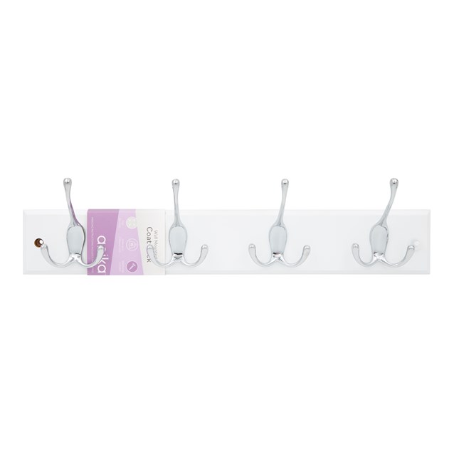 4 Hook Wall-Mounted Coat Rack - 12 Prongs - White 4 Hook Wall-Mounted Coat Rack - 12 Prongs - White