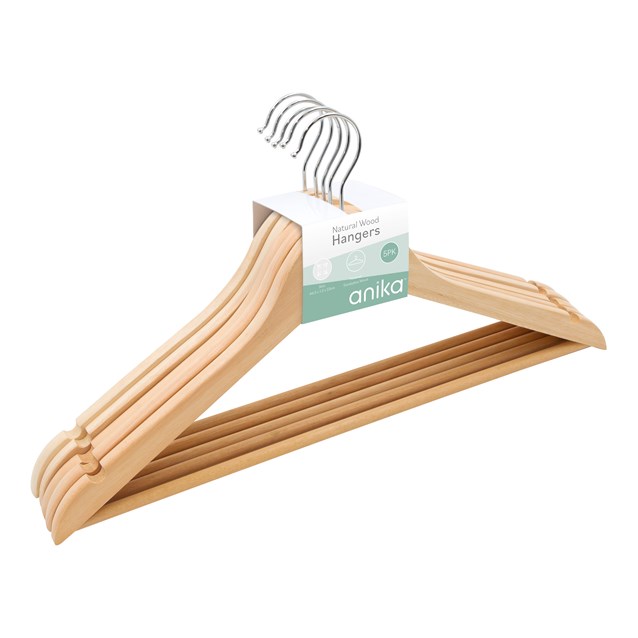 Natural wood hanger with notches, Set of 5 Natural wood hanger with notches, Set of 5