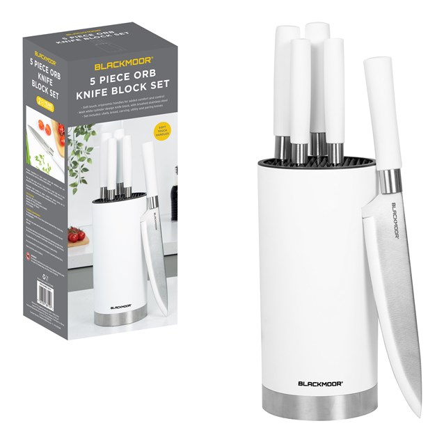 Blackmoor Orb Brushed Steel Knife Block - White Blackmoor Orb Brushed Steel Knife Block - White