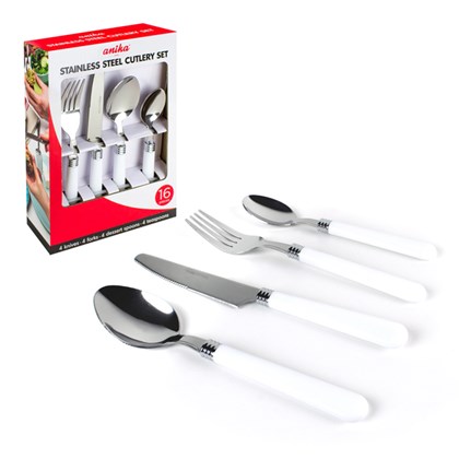 16 Piece Plastic Handle Cutlery Set - White