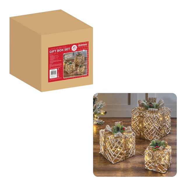 Set of 3 Rattan LED Christmas Gift Box Set of 3 Rattan LED Christmas Gift Box