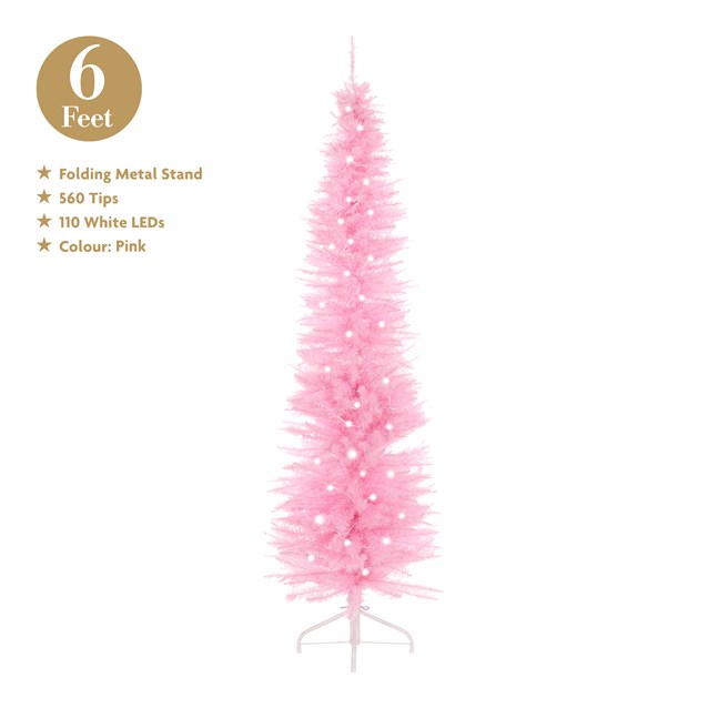 6ft Pink Pre-Lit Slim Line Christmas Tree 6ft Pink Pre-Lit Slim Line Christmas Tree