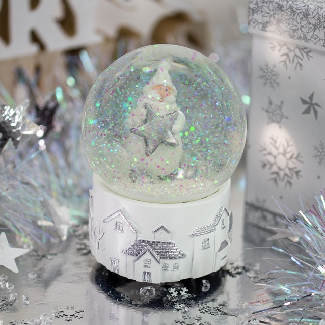 Silver White Musical Santa Star Snowglobe Silver White Musical Santa Star Snowglobe