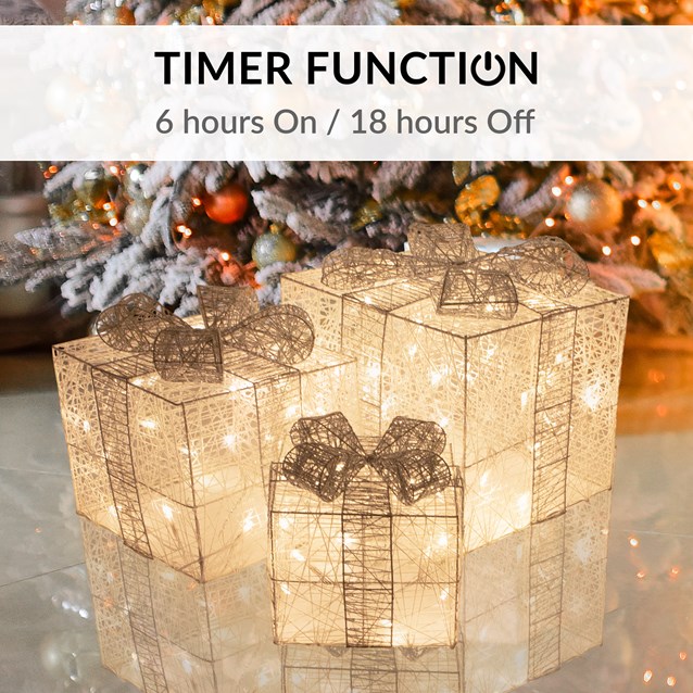 Set of 3 Silver & White LED Christmas Gift Box Set of 3 Silver & White LED Christmas Gift Box