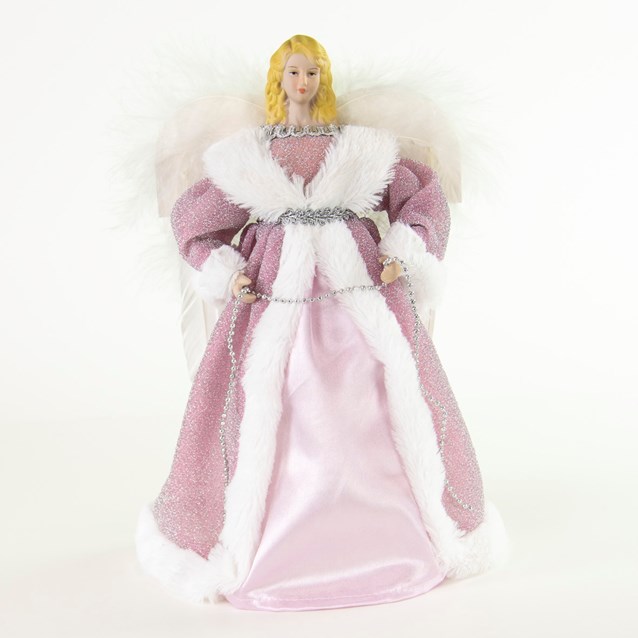 12" Pink & White Dress Tree Top Angel 12" Pink & White Dress Tree Top Angel