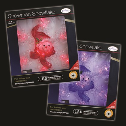 18 LED Snowflake W/Snowman Face - 2 Assorted