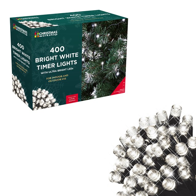 400 LED Battery Operated Timer Lights - White 400 LED Battery Operated Timer Lights - White