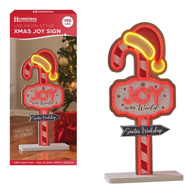 LED Neon-Style Christmas Joy Word Sign Candy Cane LED Neon-Style Christmas Joy Word Sign Candy Cane