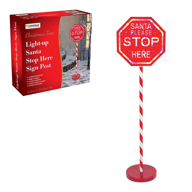 1M Light Up "Santa Please Stop Here" Sign Post 1M Light Up "Santa Please Stop Here" Sign Post